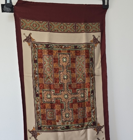 Christian Silks Accessories - Brown and Cream Geometric Scarf with Floral Patterns